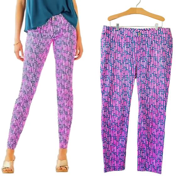 Lilly Pulitzer Kelly Skinny Ankle Pant Pink Mandevilla Slathouse Stripe Size 10 - Picture 1 of 7